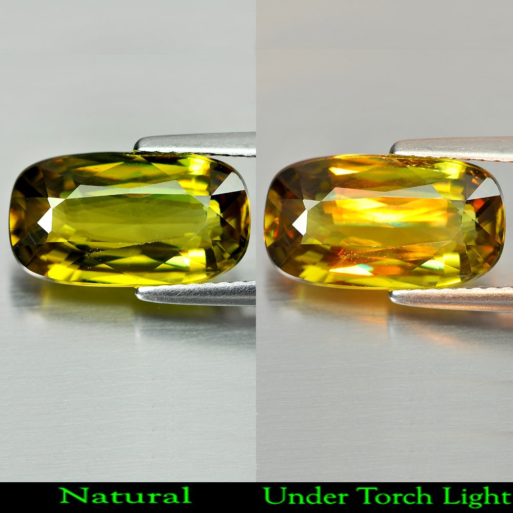 Natural Multi-Color Sphene 4.22 Ct. Cushion Shape 13.7 x 7.6 Mm. Gemstone Unheated From Madagascar (1 of 3)