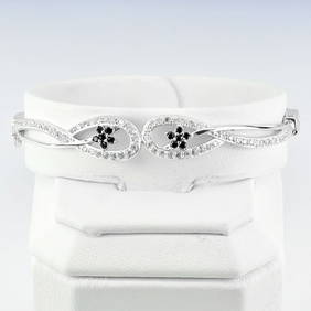 925 Sterling Silver Bangle Jewelry White Gold Plated Diameter 55 Mm.10.00 Grams (1 of 3)