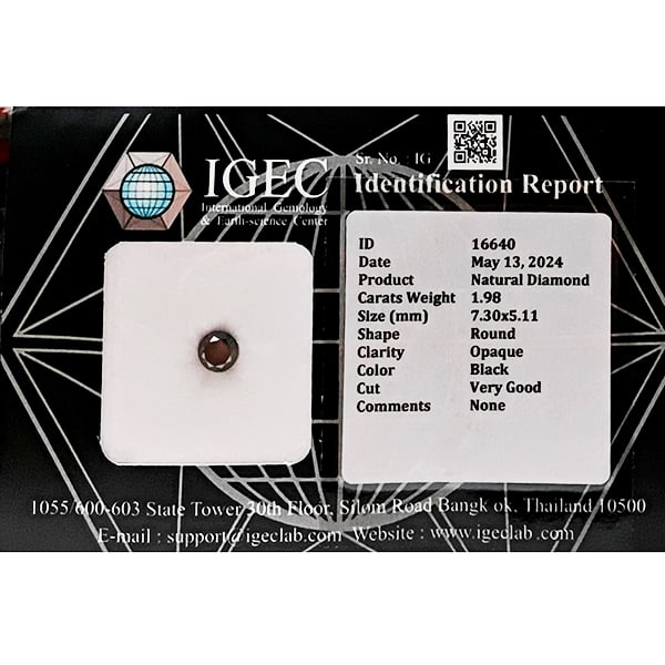 Certified Natural Black Diamond 1.98 Ct. Round Brilliant Cut 7.30 x 5.11 Mm From Belgium (1 of 3)