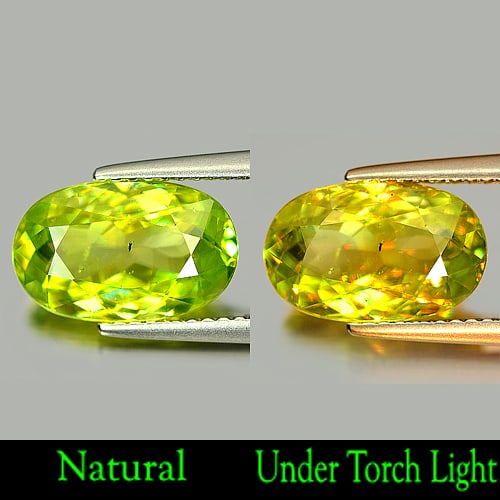 Natural Yellowish Green Titanium Sphene 3.36 Ct. Oval Shape 12 x 7.5 Mm. Unheated Gemstone (1 of 3)