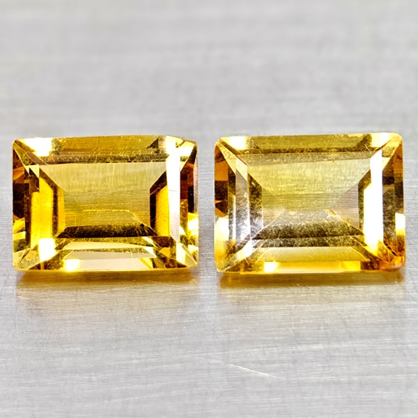 Natural Yellow Citrine 2.99 Ct. 2 Pcs Clean Baguette Shape 8 x 6 Mm Gemstones From Brazil: Product ID: 801815082 Product Name: Natural Citrine Weight: 2.99 CT. Size: 8 x 6 x 4.1 MM. Shape: Baguette Color: Yellow Clarity:VSI Luster: Good Gems Origin: Brazil Treatment: Unheated Crystal Struct