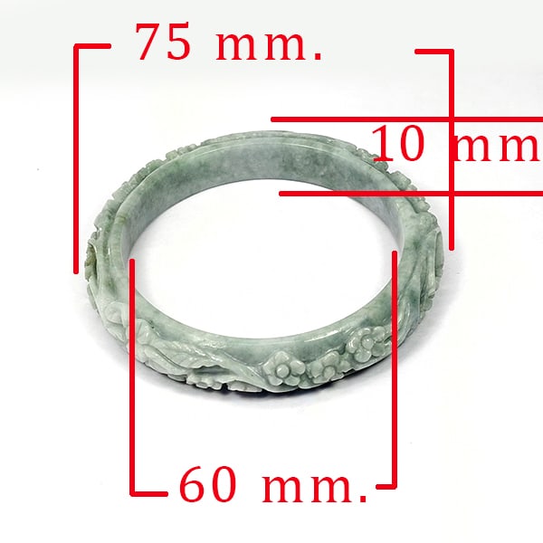 Natural Green Jade Bangle 225.00 Ct. Flower Carving Diameter 60 Mm. Gemstone (1 of 3)
