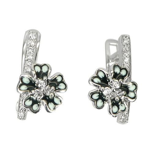 925 Sterling Silver Beautiful Earrings 3.63 Grams Flower White Enamel Design (1 of 3)