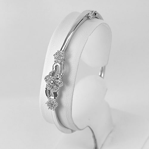 925 Sterling Silver Bangle Jewelry Diameter 55 Mm. Flower Design 8.34 G. (1 of 3)