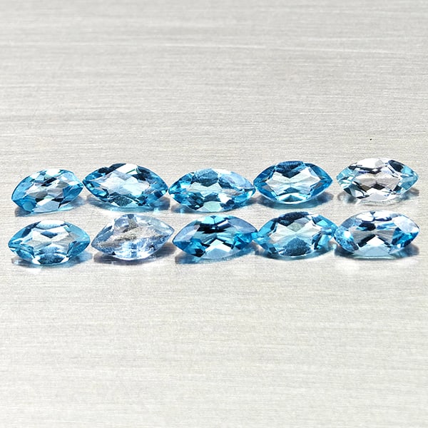 Natural Swiss Blue Topaz 2.72 Ct. 10 Pcs Marquise Shape 6.1 x 3 Mm. Gemstones From Brazil: Product ID: 807168187 Product Name: Natural Blue Topaz Weight: 2.72 CT. Size: 6.1 x 3 x 2 MM. Shape: Marquise Shape Color: Swiss Blue Clarity:VSI Luster: Good Gems Origin: Brazil Treatment: Treated Cr