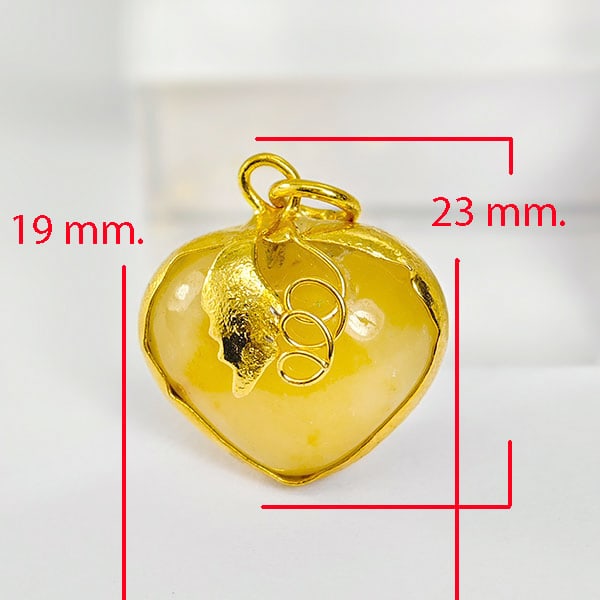 Natural Honey Jade 28.93 Ct. Heart Nickel Pendant 23 x 19 Mm. Gemstone From Thailand (1 of 3)