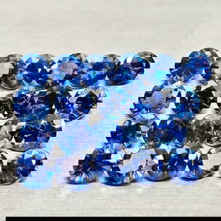 Natural Blue Sapphire 1.07 Ct. 21Pcs Round Diamond Cut Gemstones From Madagascar: Product ID: 806012178 Product Name: Natural Blue Sapphire Weight: 1.07 CT. Size: 2 x 2 x 1.4 to 2.6 x 2.6 x 1.6 MM. Shape: Round Diamond Cut Color: Blue Clarity:VSI Luster: Good Gems Origin: