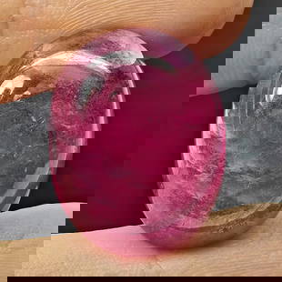Natural Pink Red Ruby 27.51 Ct. Oval Cabochon Shape 21 x 16 Mm Gemstone From Madagascar: Product ID: 805935338 Product Name: Natural Ruby Weight: 27.51 CT. Size: 21 x 16 x 7.1 MM. Shape: Oval Cabochon Color: Purplish Red Clarity:Opaque Luster: Good Gems Origin: Madagascar Treatment: