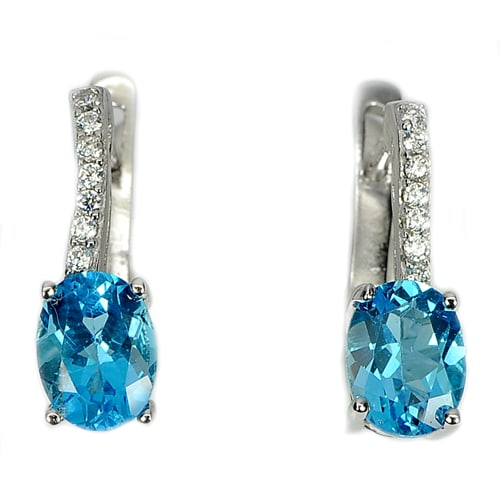 Natural Swiss Blue Topaz Real 925 Sterling Silver 3.66 Grams Earrings (1 of 3)