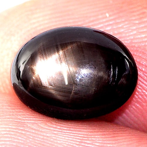 Natural Black Star Sapphire 6 Rays 4.87 Ct. Oval Cabochon Shape 11.2 x 8.4 Mm Gemstone From Thailand: Product ID: 806132928 Product Name: Natural Star Sapphire Weight: 4.87 CT. Size: 11.2 x 8.4 x 4.6 MM. Shape: Oval Cabochon Color: Black Clarity:Opaque Luster: Good 6 Rays Star Gems Origin: Thailand Tr
