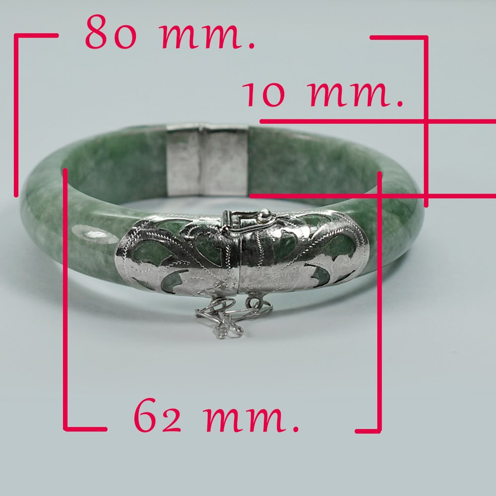 Natural Green Jade Bangle 393.74 Ct. Diameter 62 Mm. With Silver Jewelry (1 of 3)
