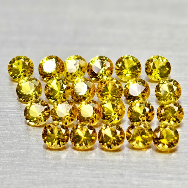 Natural Yellow Songea Sapphire 1.47 Ct. 23 Pcs Round Diamond Cut 2.2 Mm Gemstone From Tanzania: Product ID: 806162377 Product Name: Natural Orange Sapphire Weight: 1.47 CT. Size: 2.2 x 2.2 x 1.5 MM. Shape: Round Diamond Cut Color: Yellow Clarity:VSI Luster: Good Gems Origin: Tanzania Treatment: 