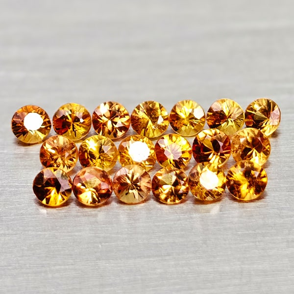 Natural Orange Songea Sapphire 1.03 Ct. 19 Pcs. Round Diamond Cut 2.2 Mm Gemstones From Tanzania: Product ID: 806162339 Product Name: Natural Orange Sapphire Weight: 1.03 CT. Size: 2.2 x 2.2 x 1.5 MM. Shape: Round Diamond Cut Color: Orange Clarity:VSI Luster: Very Good Gems Origin: Tanzania Treatm