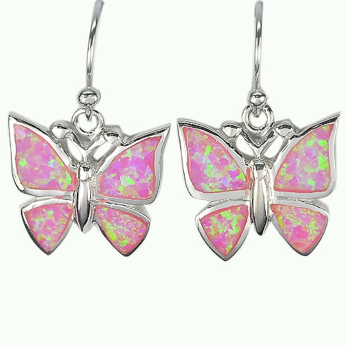 925 Sterling Silver Earrings Jewelry with Created Multi Color Opal Butterfly (1 of 3)