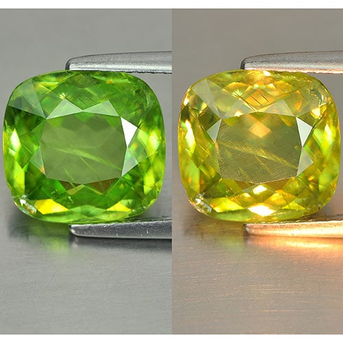Natural Green Sphene With Rainbow Spark 5.53 Ct. Cushion Shape 11 x 10.5 Mm. Gemstone Unheated (1 of 3)