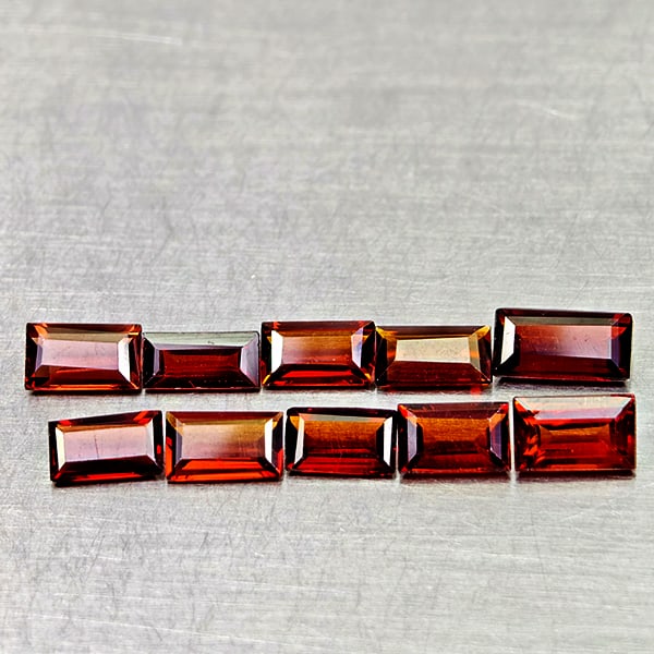 Natural Orangish Red Garnet 3.06 Ct. 10 Pcs. Baguette Shape 5.1 x 2.5 Mm. Gemstones From Tanzania: Product ID: 802936462 Product Name: Natural Red Garnet Weight: 3.06 CT. Size: 5.1 x 2.5 x 1.8 MM. Shape: Baguette Color: Orangish Red Clarity:VSI Luster: Very Good Gems Origin: Tanzania Treatment: Unh