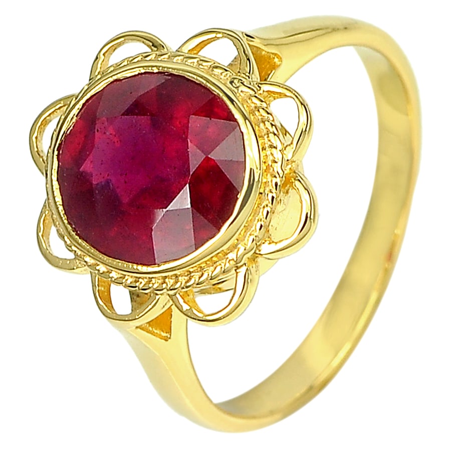 Natural Red Ruby 3.13 Ct. 14K Yellow Gold Ring Jewelry 3.80 G. Size 6.5 (1 of 3)
