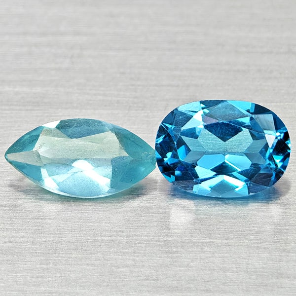 Natural Swiss Blue Topaz 1.46 Ct. 2 Pcs Mix Shape Gemstone From Brazil: Product ID: 807168189 Product Name: Natural Blue Topaz Weight: 1.46 CT. Size: 7.1 x 5.1 x 3.4 to 8 x 4.3 x 2.7 MM. Shape: Mixed Shape Color: Swiss Blue Clarity:VSI Luster: Good Gems Origin: Brazil Tre