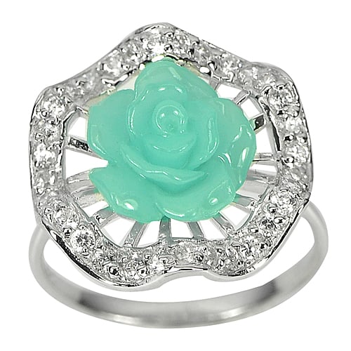 925 Sterling Silver Ring Jewelry Rose Flower Resin with White Cz 3.13 G. Size 7 (1 of 3)