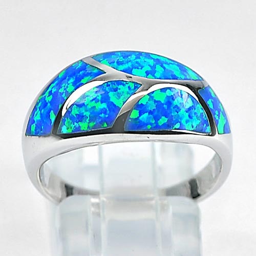 925 Sterling Silver Ring Jewelry with Multi Color Blue Created Opal Size 7 (1 of 3)