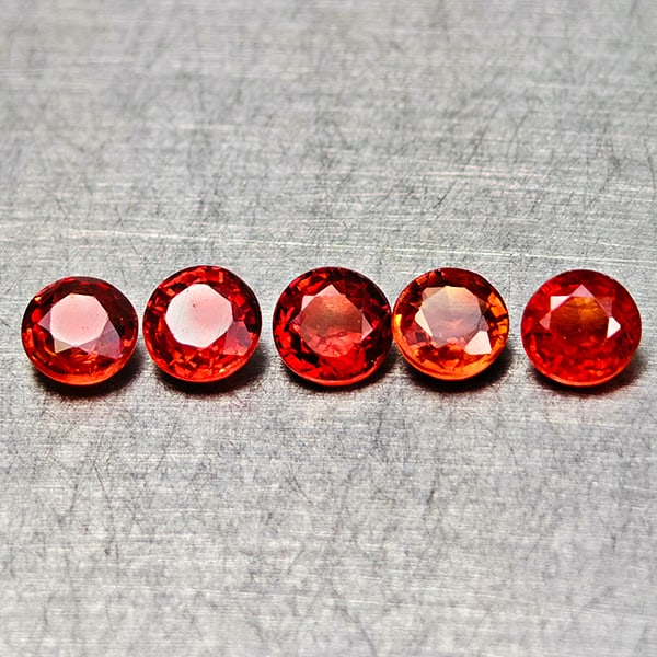Natural Orangish Red Songea Sapphire 1.21 Ct. 5 Pcs Round Shape 3.5 Mm. Gemstones From Tanzania: Product ID: 806162070 Product Name: Natural Red Sapphire Weight: 1.21 CT. Size: 3.5 x 3.5 x 2.1 MM. Shape: Round Color: Red Orange Clarity:VSI Luster: Good Gems Origin: Tanzania Treatment: Heated Crys