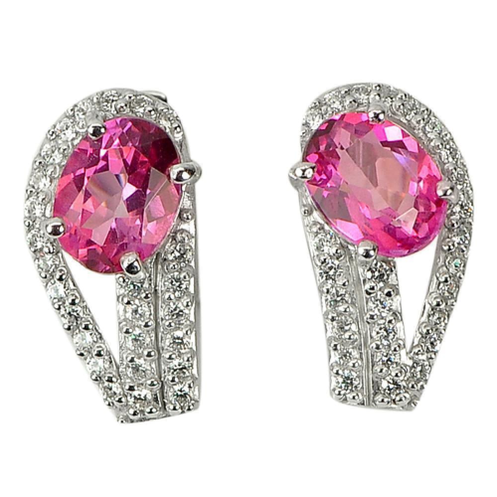Natural Pink Topaz 925 Sterling Silver Earrings Jewelry 4.35 Grams (1 of 3)