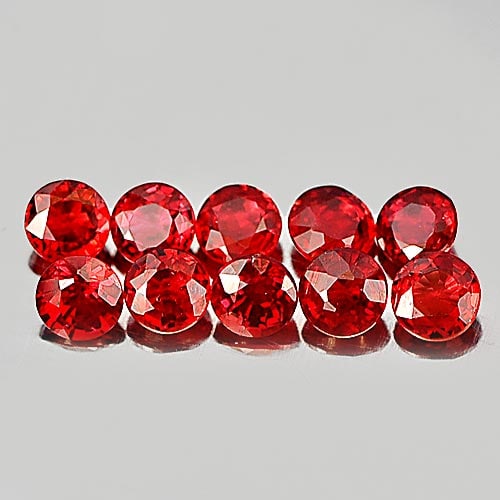 Natural Red Songea Sapphire 1.49 Ct. 10 Pcs. Round Shape 3.1 Mm. Gemstones: Product ID: 806159356 / Product Name: Natural Red Sapphire / Weight: 1.49 CT. / Size: 3.1 x 3.1 x 1.5 MM. / Shape: Round / Color: Red / Clarity:VVS - VSI / Luster: Very Good / Gems Origin: Tanzania / 
