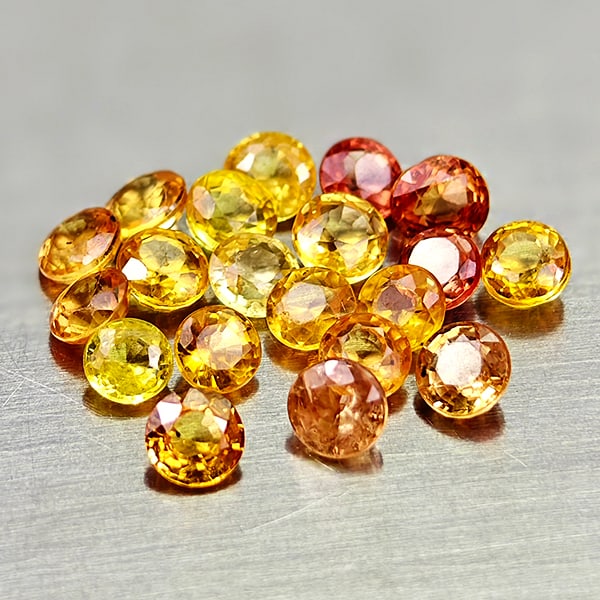 Natural Golden Yellow Songea Sapphire 2.39 Ct. 20 Pcs Round Shape 3 Mm Gemstones From Tanzania: Product ID: 806161938 Product Name: Natural Orange Sapphire Weight: 2.39 CT. Size: 3 x 3 x 2.3 MM. Shape: Round Color: Yellow Golden Clarity:VSI Luster: Good Gems Origin: Tanzania Treatment: Heated Cr