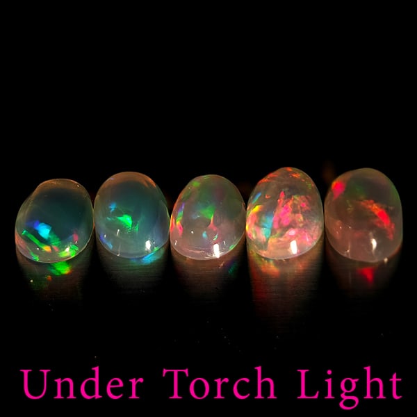 Natural Multi Color Opal 1.49 Ct. 5 Pcs Oval Cabochon Shape 5.9 x 4.1 Mm Gemstones from Ethiopia (1 of 3)