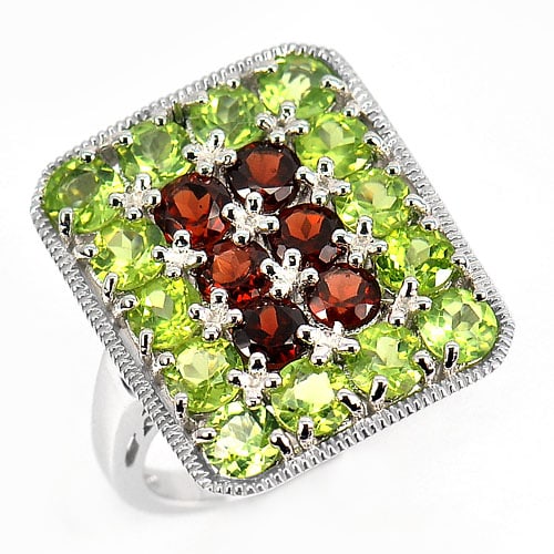 Natural Garnet and Peridot 925 Sterling Silver Ring Jewelry 7.37 G. Size 8 (1 of 3)