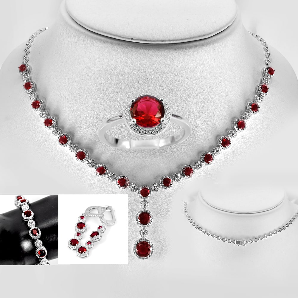 925 Sterling Sets Necklace 16 Inch. Bracelet 7.5 Inch. Earrings and Ring Size 9 (1 of 3)