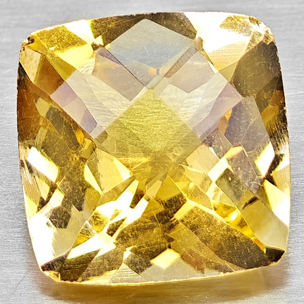 Natural Yellow Citrine 2.88 Ct. Cushion Checkerboard Cut 9.2 x 9.2 Mm Gemstone From Brazil: Product ID: 801815299 Product Name: Natural Citrine Weight: 2.88 CT. Size: 9.2 x 9.2 x 5.8 MM. Shape: Cushion Checkerboard Cut Color: Yellow Clarity:VVS - VSI Luster: Good Gems Origin: Brazil Treatmen