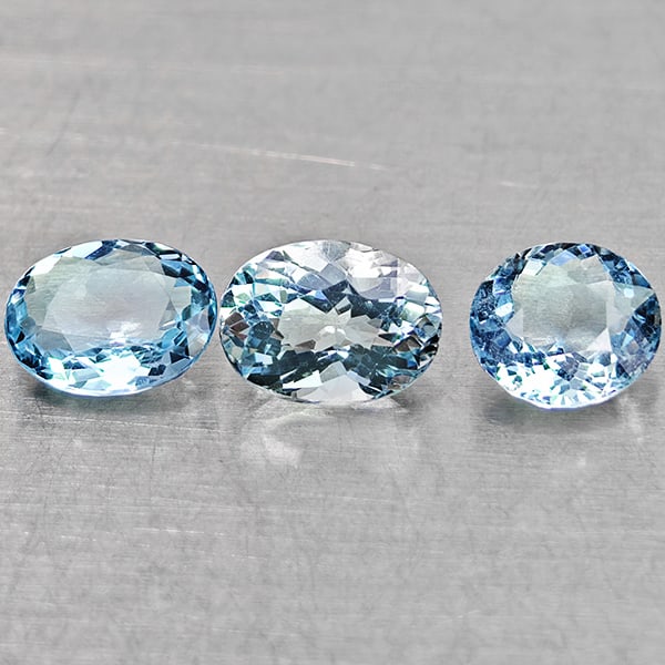 Natural Blue Aquamarine 1.68 Ct. 3 Pcs Oval Shape 6.5 x 4.7 Mm Gemstones From Brazil (1 of 3)