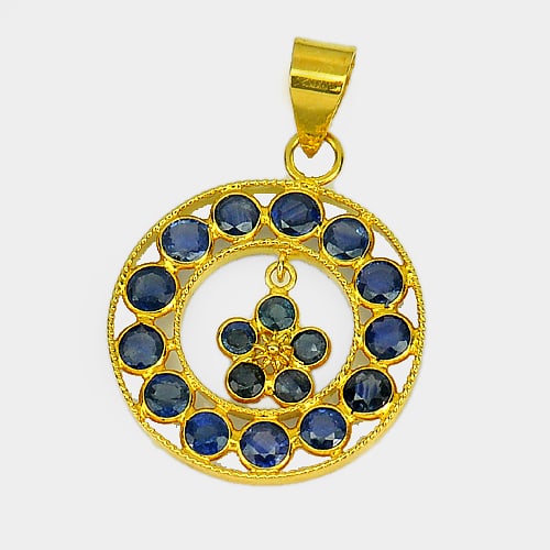 Natural Blue Sapphire 18K Yellow Gold Pendant Jewelry 1.17 Ct. Beautiful Design (1 of 3)