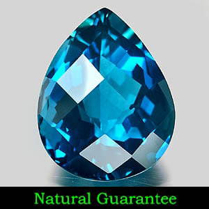 Natural London Blue Topaz 100.45 Ct. Clean Pear Checkerboard Cut 33 x 26 Mm Gemstone From Brazil