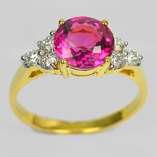 Natural Pink Tourmaline 1.83 Ct. and Diamond 0.20 Ct. 18K Yellow Gold Ring Jewelry Size 5.5 (1 of 3)
