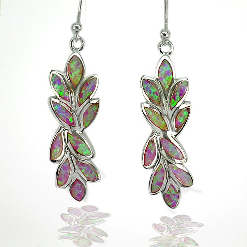 925 Sterling Silver Earrings Jewelry With Created Multi Color Pink Opal 7.98 Grams (1 of 3)