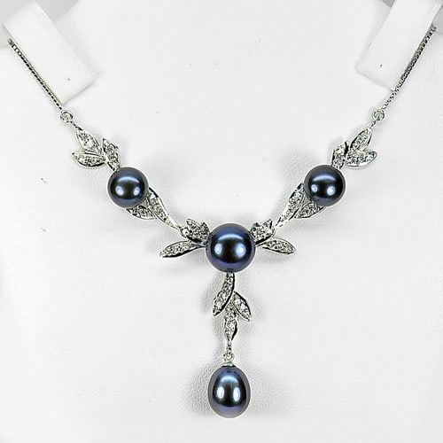 Natural Multi Color Pearl 925 Sterling Silver Necklace Jewelry Length 9 Inch. (1 of 3)