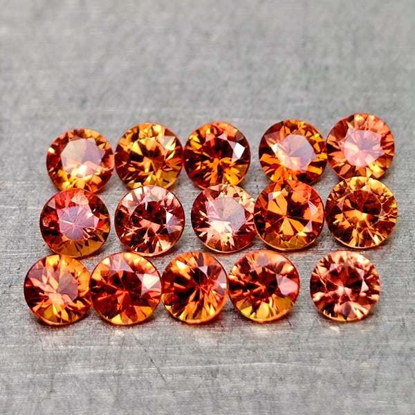 Natural Orange Red Songea Sapphire 1.04 Ct. 15 Pcs Round Diamond Cut 2.4 Mm Gemstones From Tanzania (1 of 3)