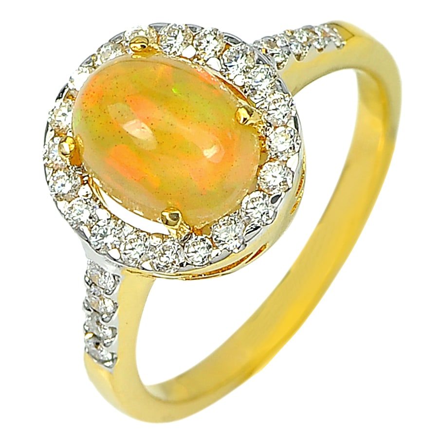 1.33 Ct. Natural Opal and Diamond 0.38 Ct. 18K Yellow Gold Ring Jewelry 3.87 G. Size 6.5 (1 of 3)