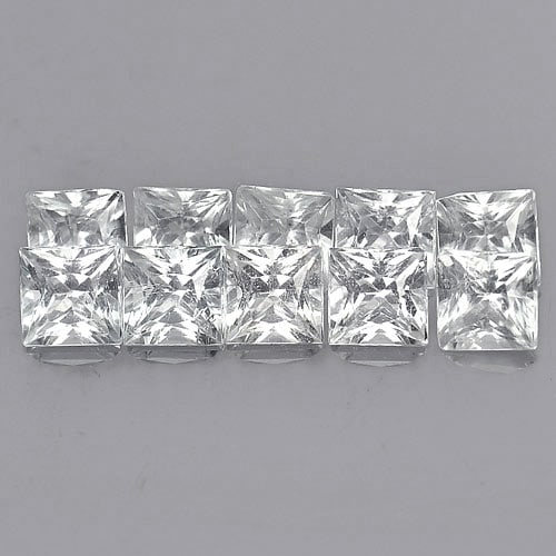 Natural White Topaz 3.86 Ct. 10 Pcs. Square Princess Cut 4 Mm. Gemstones From Brazil: Product ID: 807164805 Product Name: Natural Topaz Weight: 3.86 CT. Size: 4 x 4 x 2.7 MM. Shape: Square Princess Cut Color: White Clarity:VVS - VSI Luster: Good Gems Origin: Brazil Treatment: Unheated