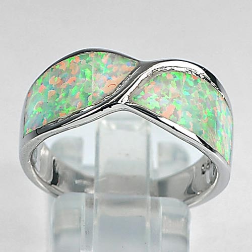 925 Sterling Silver Ring Jewelry with Multi Color White Created Opal Size 8 (1 of 3)