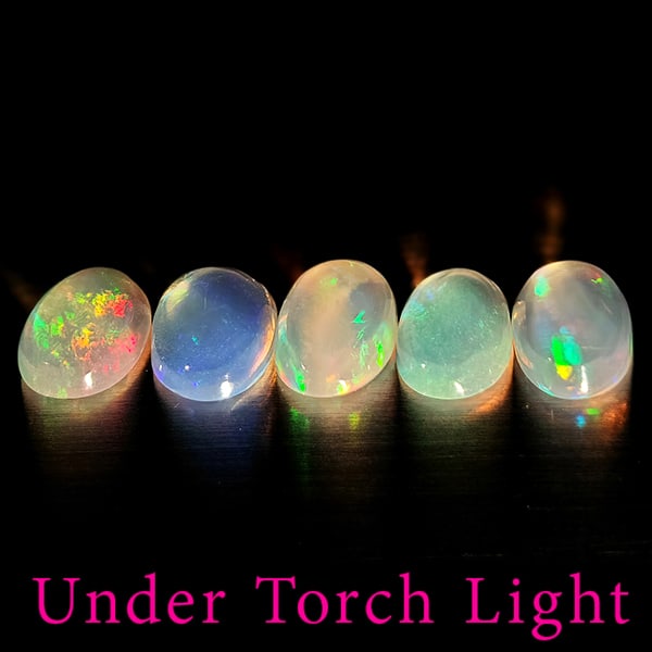 Natural Multi Color Opal 1.18 Ct. 5 Pcs Oval Cabochon Shape 5.9 x 4 Mm Gemstones From Ethiopia (1 of 3)