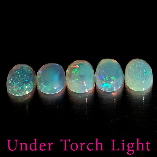 Natural Multi Color Opal 1.53 Ct. 5 Pcs Oval Cabochon Shape 6.1 x 4.1 Mm Gemstones From Ethiopia: Product ID: 818728072 Product Name: Natural Opal Weight: 1.53 CT. Size: 6.1 x 4.1 x 2.6 MM. Shape: Oval Cabochon Color: Multi-Color Clarity:Semi - Transparent Luster: Good Gems Origin: Ethiopia Treatm