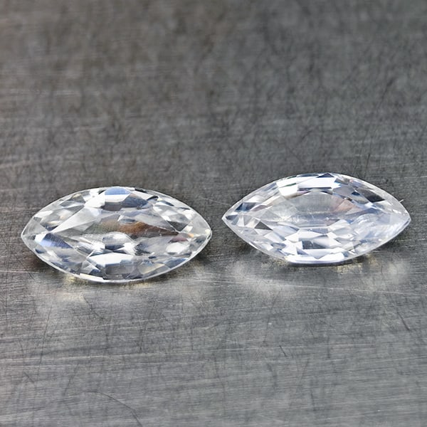 Natural White Zircon 1.66 Ct. 2 Pcs Marquise Shape 8.2 x 4.2 Mm. Gemstones From Cambodia: Product ID: 807742889 Product Name: Natural Zircon Weight: 1.66 CT. Size: 8.2 x 4.2 x 2.8 MM. Shape: Marquise Color: White Clarity:VSI Luster: Very Good Gems Origin: Cambodia Treatment: Heated Crystal