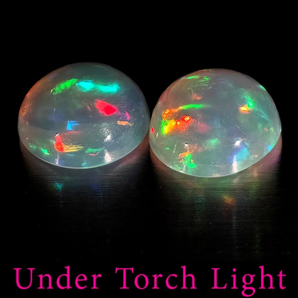 Natural Multi Color Opal 1.55 Ct. 2 Pcs Round Cabochon Shape 7 Mm. Gemstones From Ethiopia (1 of 3)