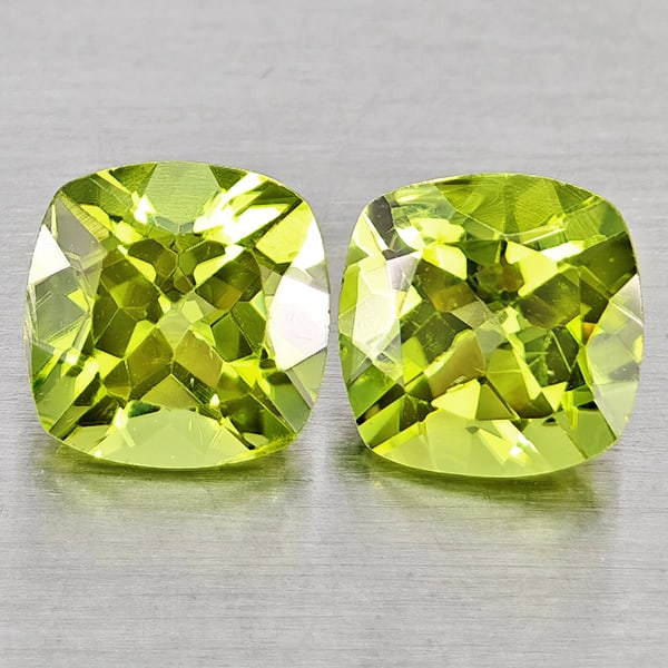 Natural Green Peridot 1.88 Ct. 2 Pcs Cushion Shape 6 Mm. Gemstones From Pakistan: Product ID: 805317416 Product Name: Natural Peridot Weight: 1.88 CT. Size: 6 x 6 x 4 MM. Shape: Cushion Shape Color: Green Clarity:VSI Luster: Good Gems Origin: Pakistan Treatment: Unheated Crystal St