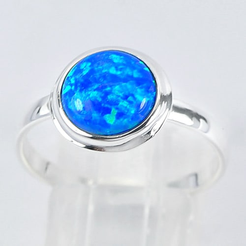 925 Sterling Silver Ring Jewelry 2.22 Grams with Multi Color Blue Created Opal Size 9 (1 of 3)