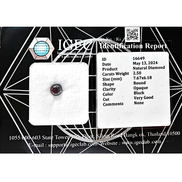 Certified Natural Black Diamond 2.50 Ct. Round Brilliant Cut 7.67 x 6.18 Mm From Belgium (1 of 3)