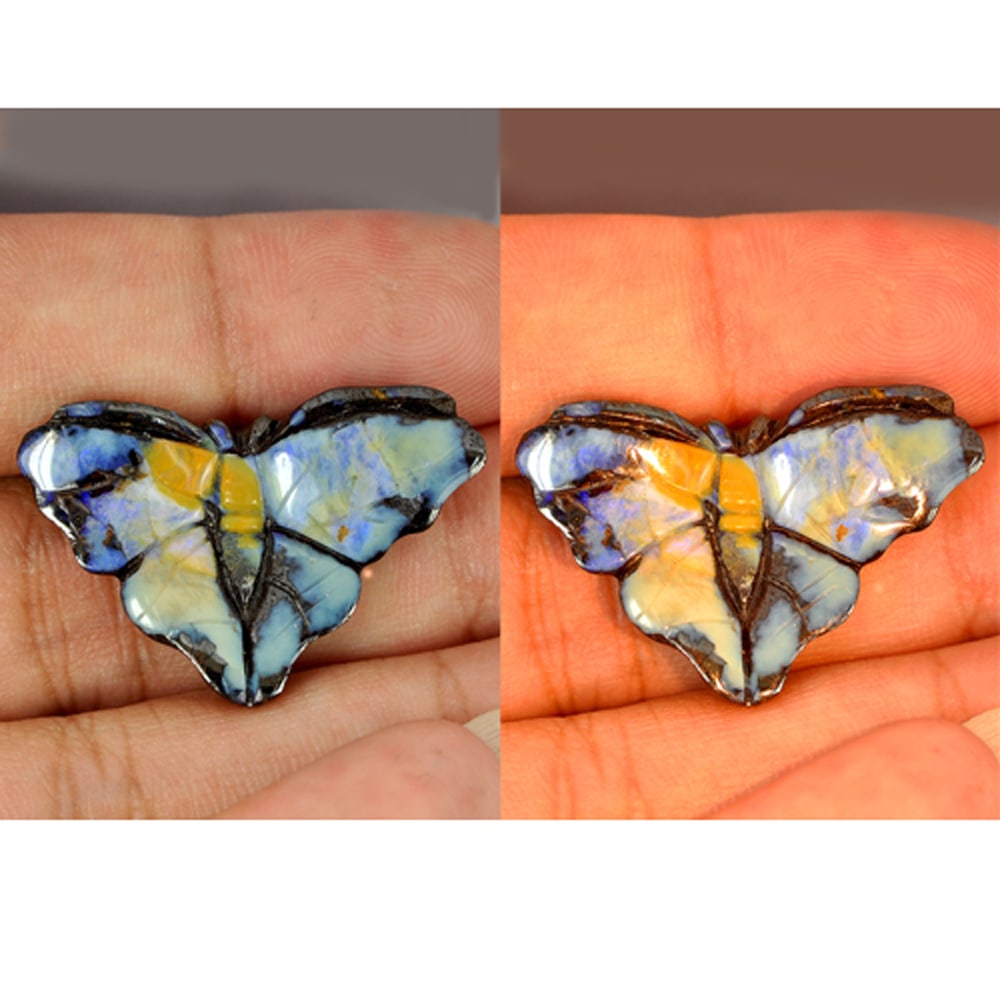 Natural Multi Color Boulder Opal 19.86 Ct. Butterfly Carving 31 x 20 Mm. Gemstone From Australia (1 of 3)